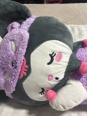 Sanrio Plush Penguin in Gray, White & Pink with Purple Accessory